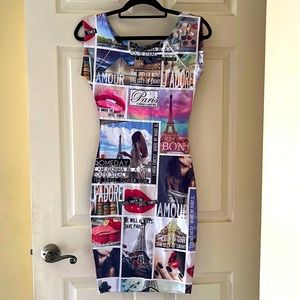 Sexy form fitting multi print dress